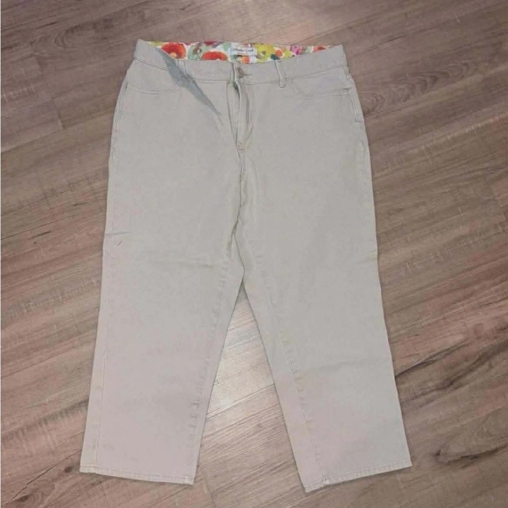 Coldwater Creek Floral-Trim Beige Crop Pants